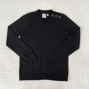 New Raya by Cyrus Grommet Long Sleeve Pullover Crewneck Sweater in Black Size XS